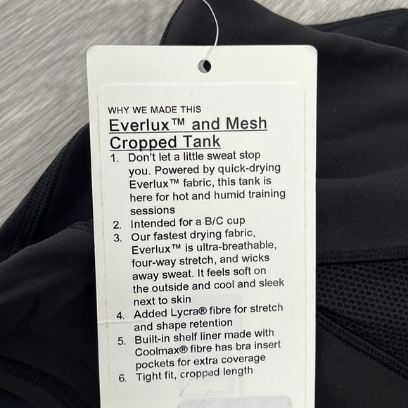 NWT - Lululemon Everlux and Mesh Cropped Tank - Picture 6 of 8